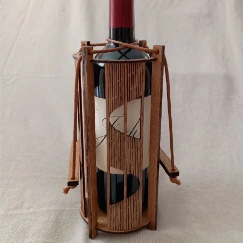 Behrens Laser Craft  Wooden Wine Bottle Holder Cherry Wood